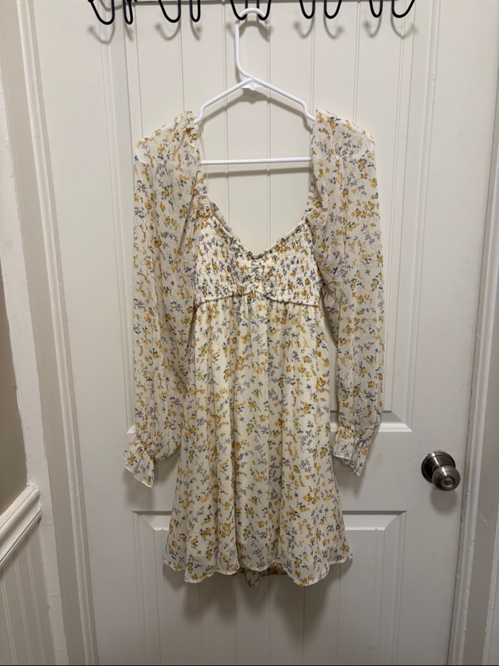 Floral Cream & Yellow Long Sleeve Mini Dress